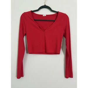 Garage Red Sz M Ribbed Long Sleeve Crop Top Soft Comfort Gym Night Out